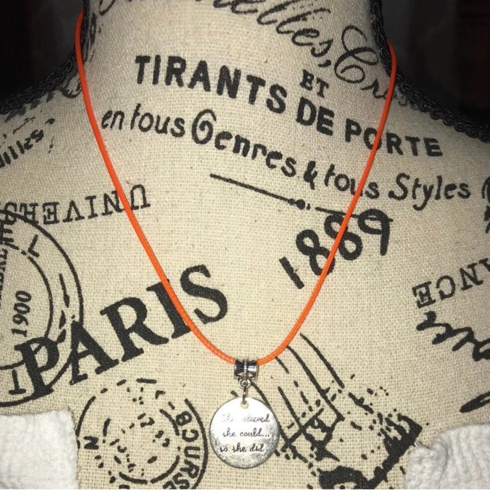 Orange Necklace with Silver Pendant